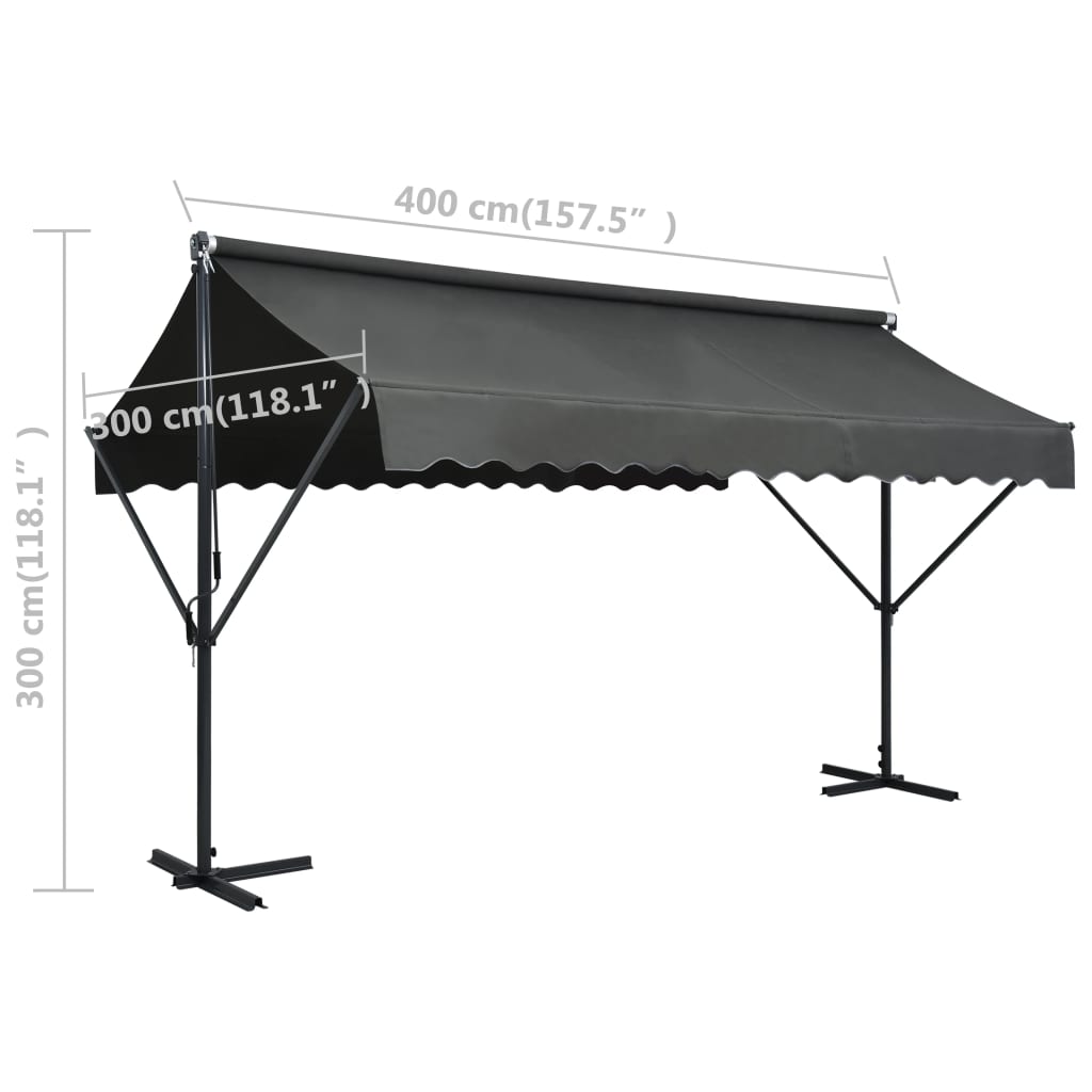 fritstående markise 400 x 300 cm antracitgrå
