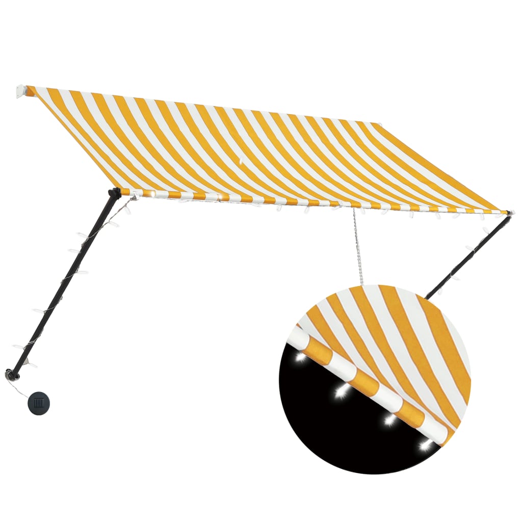 foldemarkise med LED 250x150 cm gul og hvid