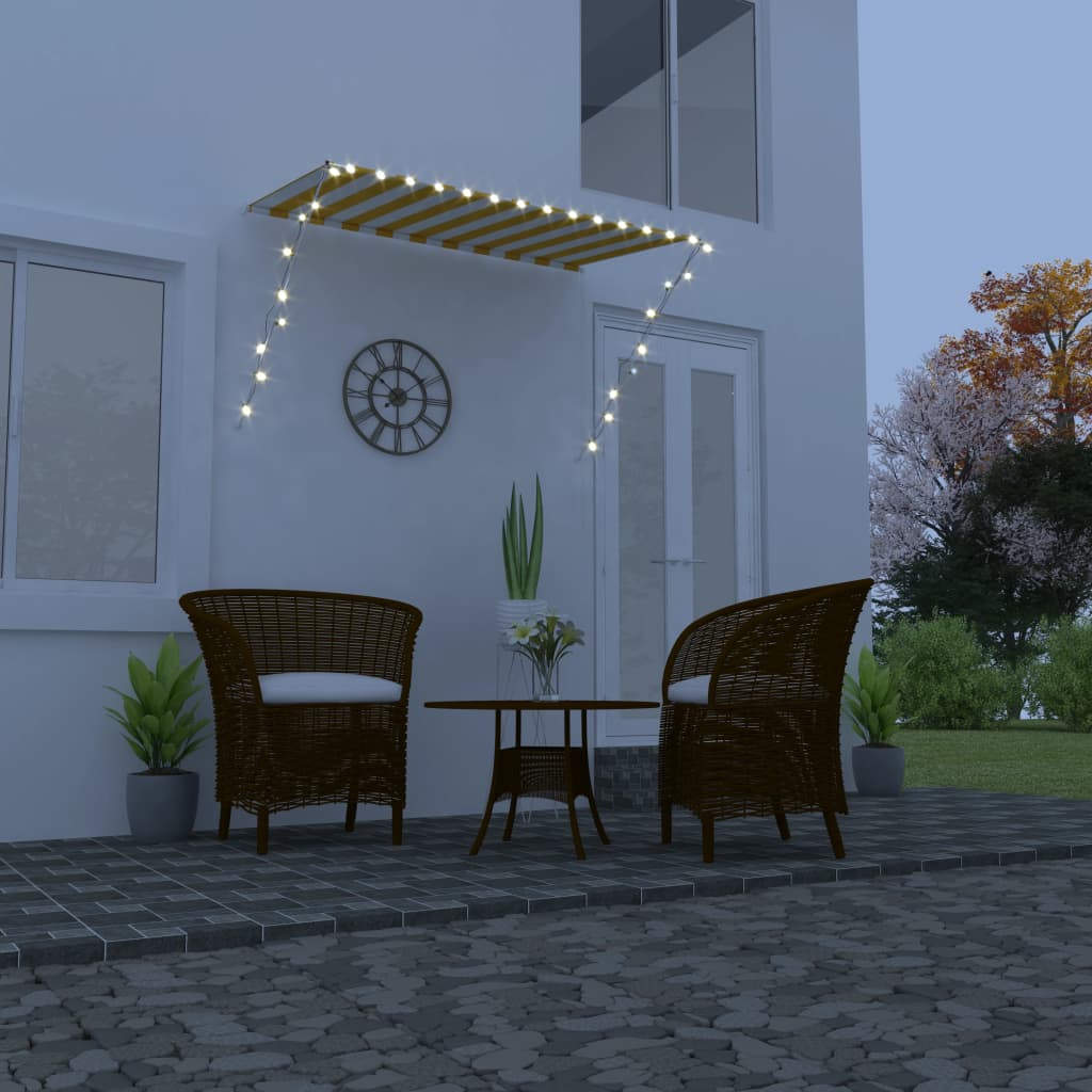 foldemarkise med LED 250x150 cm gul og hvid