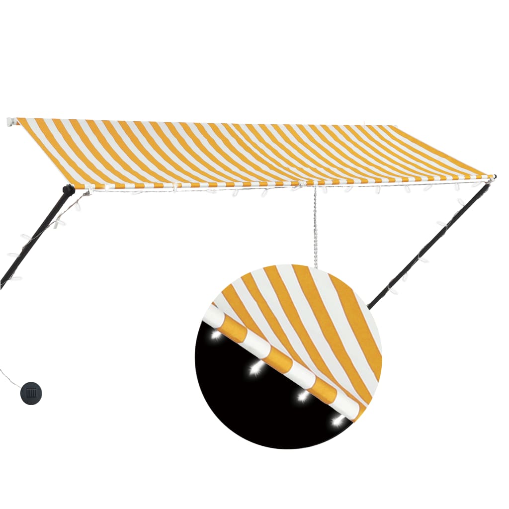 foldemarkise med LED 300x150 cm gul og hvid