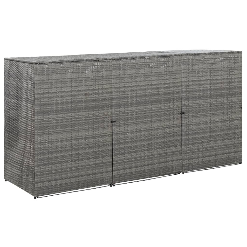 tredobbelt skraldespandsskjuler 229x78x120 cm polyrattan grå