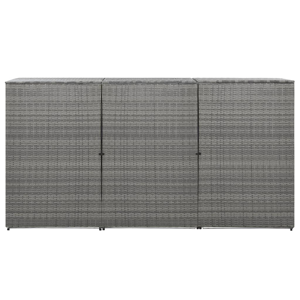 tredobbelt skraldespandsskjuler 229x78x120 cm polyrattan grå