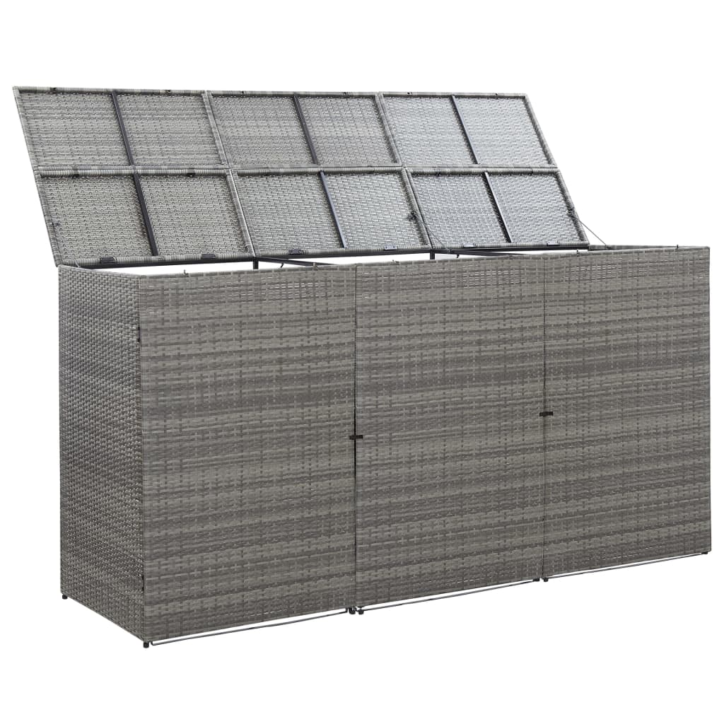 tredobbelt skraldespandsskjuler 229x78x120 cm polyrattan grå