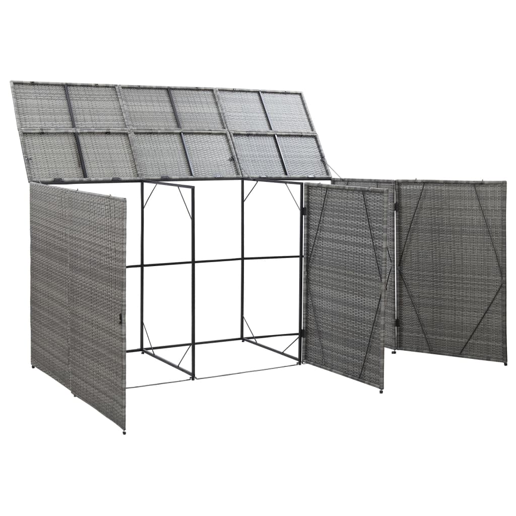 tredobbelt skraldespandsskjuler 229x78x120 cm polyrattan grå