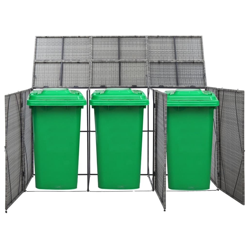 tredobbelt skraldespandsskjuler 229x78x120 cm polyrattan grå
