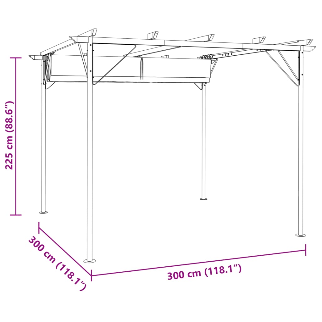 pergola med tilbagetrækkeligt tag 3x3 m stål cremefarvet
