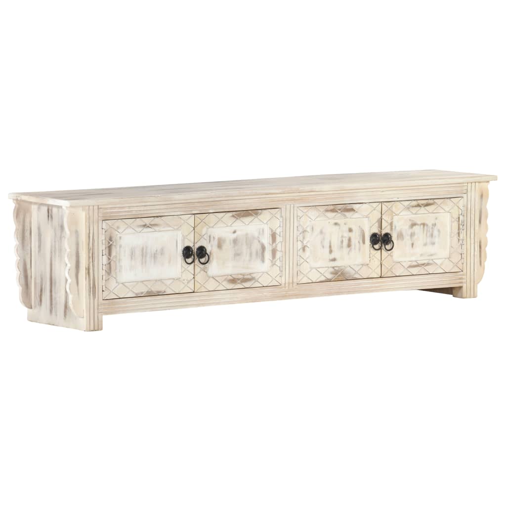tv-skab 140x30x35 cm massivt mangotræ hvid