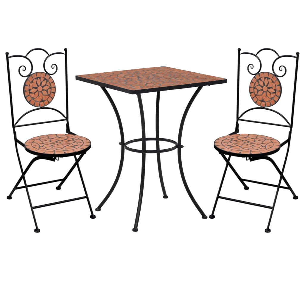 bistrosæt 3 dele mosaikdesign keramiske fliser terracotta