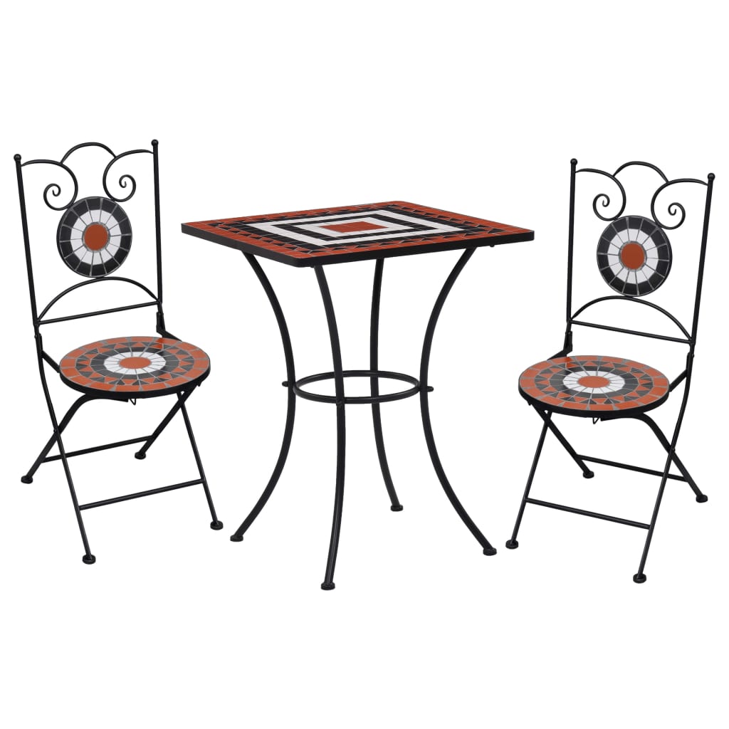 bistrosæt 3 dele mosaikdesign keramiske fliser terracotta hvid