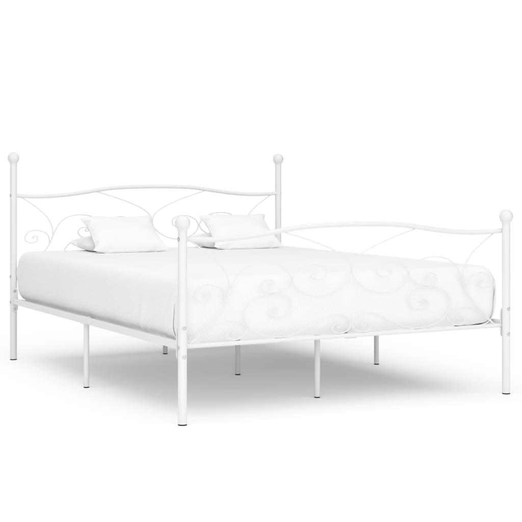 sengestel med lamelbund 200 x 200 cm metal hvid