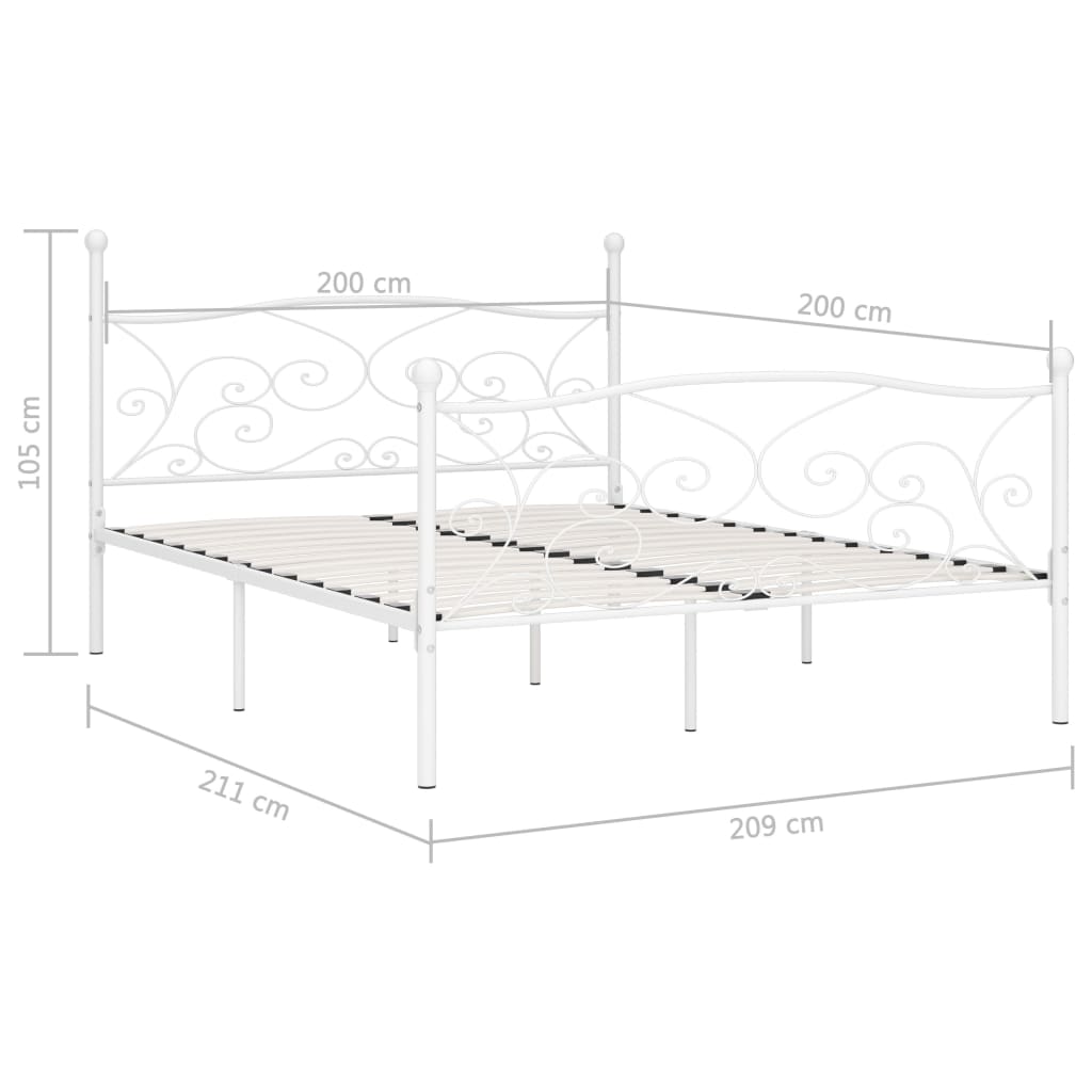 sengestel med lamelbund 200 x 200 cm metal hvid