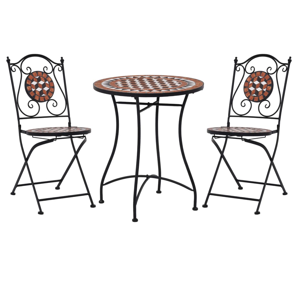 bistrosæt 3 dele mosaikdesign keramiske fliser terracotta