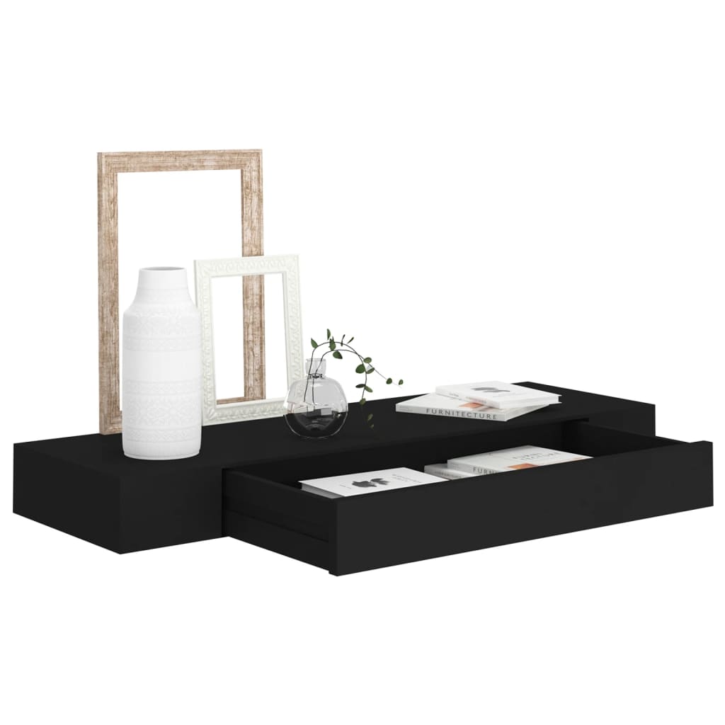 væghylde med skuffe 80x25x8 cm sort
