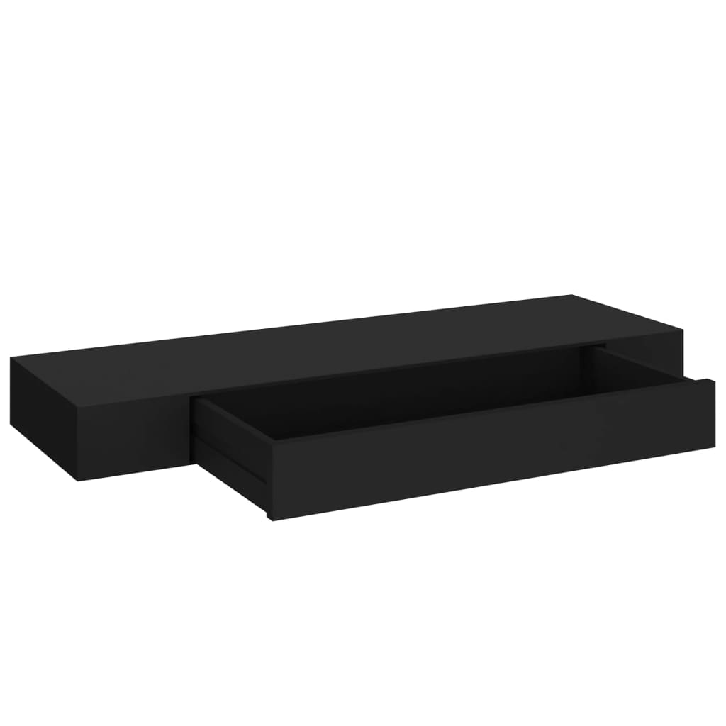 væghylde med skuffe 80x25x8 cm sort