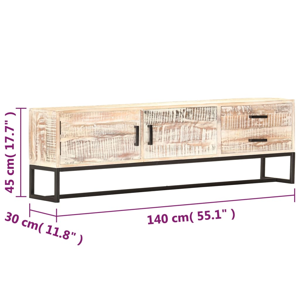 tv-skab 140 x 30 x 45 cm massivt akacietræ hvid