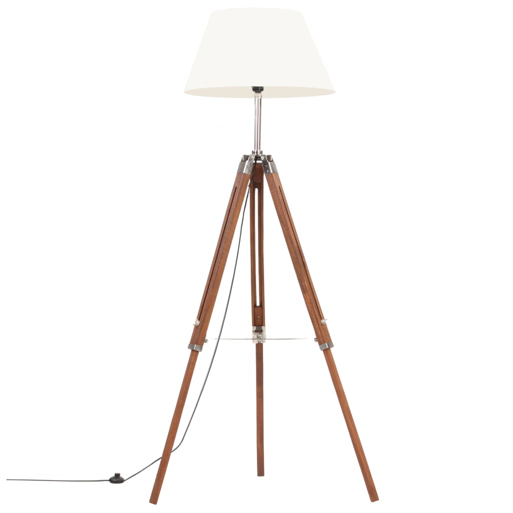 gulvlampe med trefod 141 cm massivt teaktræ honningbrun og hvid