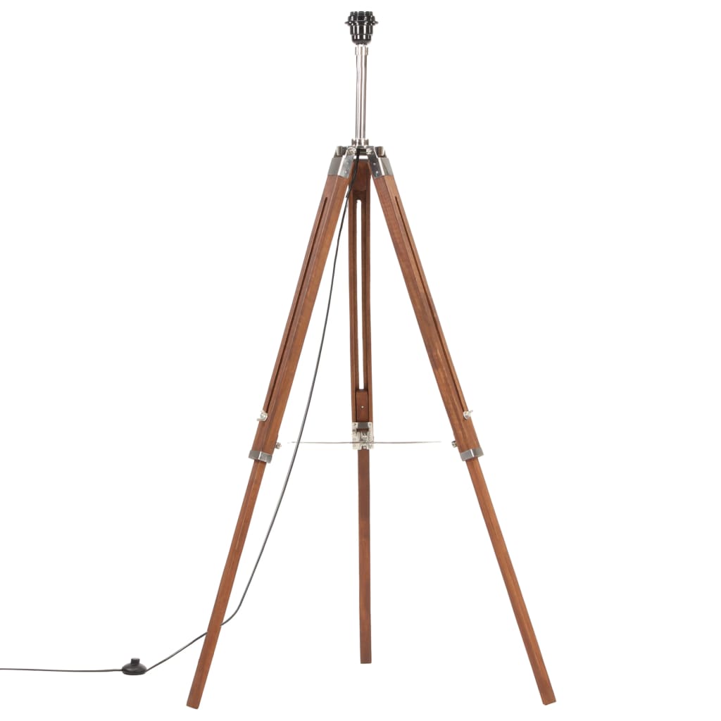 gulvlampe med trefod 141 cm massivt teaktræ honningbrun og hvid