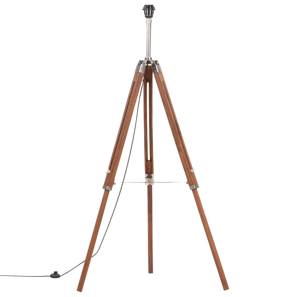 gulvlampe med trefod 141 cm massivt teaktræ honningbrun og grå