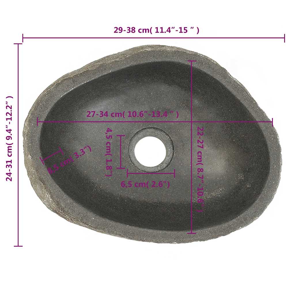 håndvask (29-38) x (24-31) cm oval flodsten