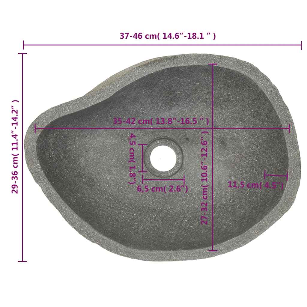 håndvask (37-46) x (29-36) cm oval flodsten