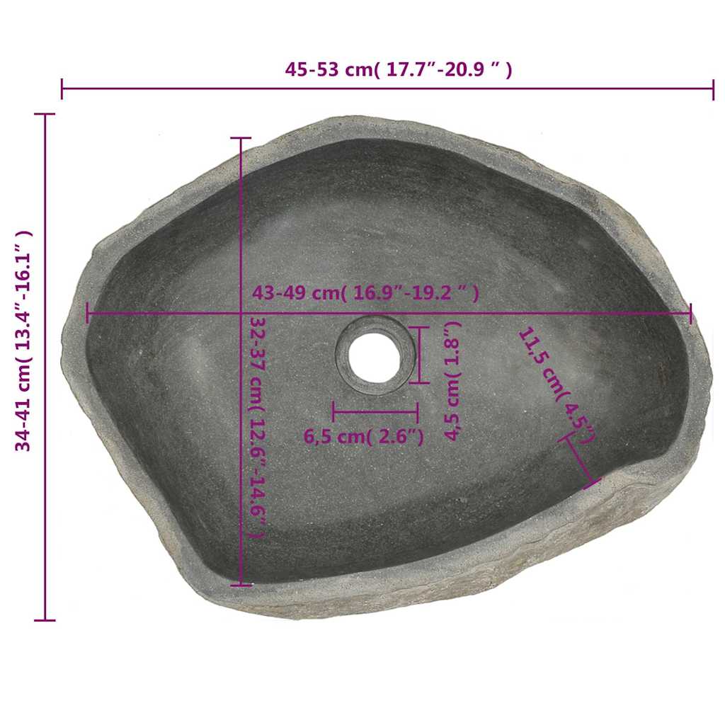 håndvask (45-53)x(34-41) cm oval flodsten