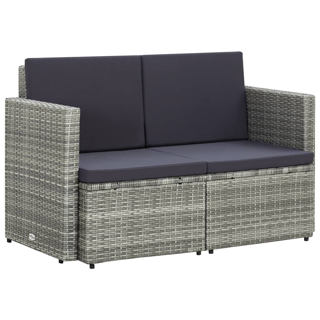 2-personers havesofa med hynder polyrattan grå