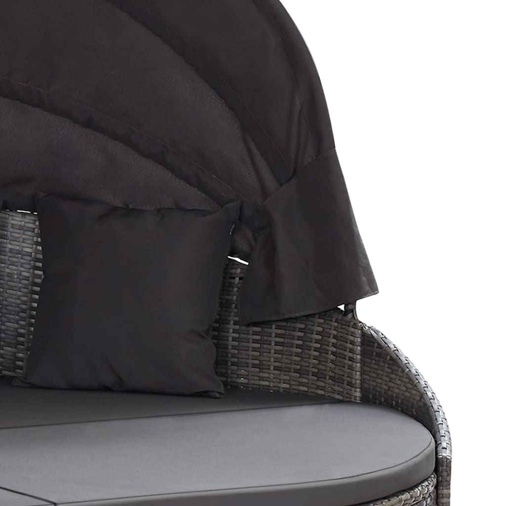 solseng med baldakin polyrattan grå