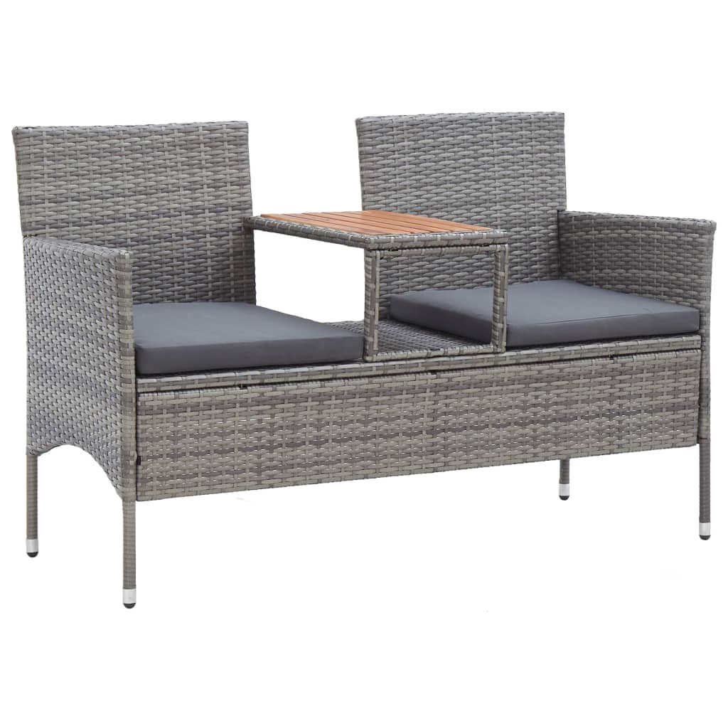 2-personers havebænk med tebord 143 cm polyrattan grå