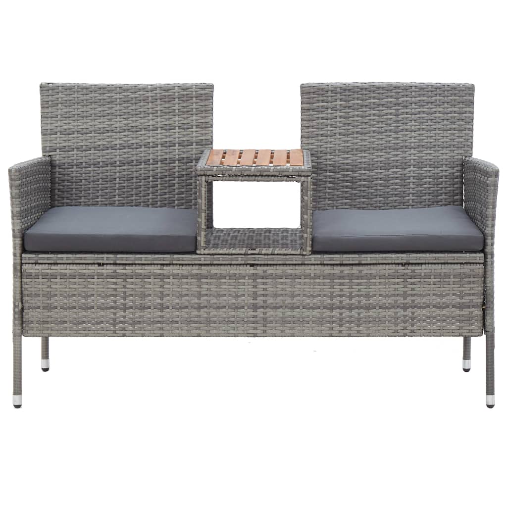 2-personers havebænk med tebord 143 cm polyrattan grå