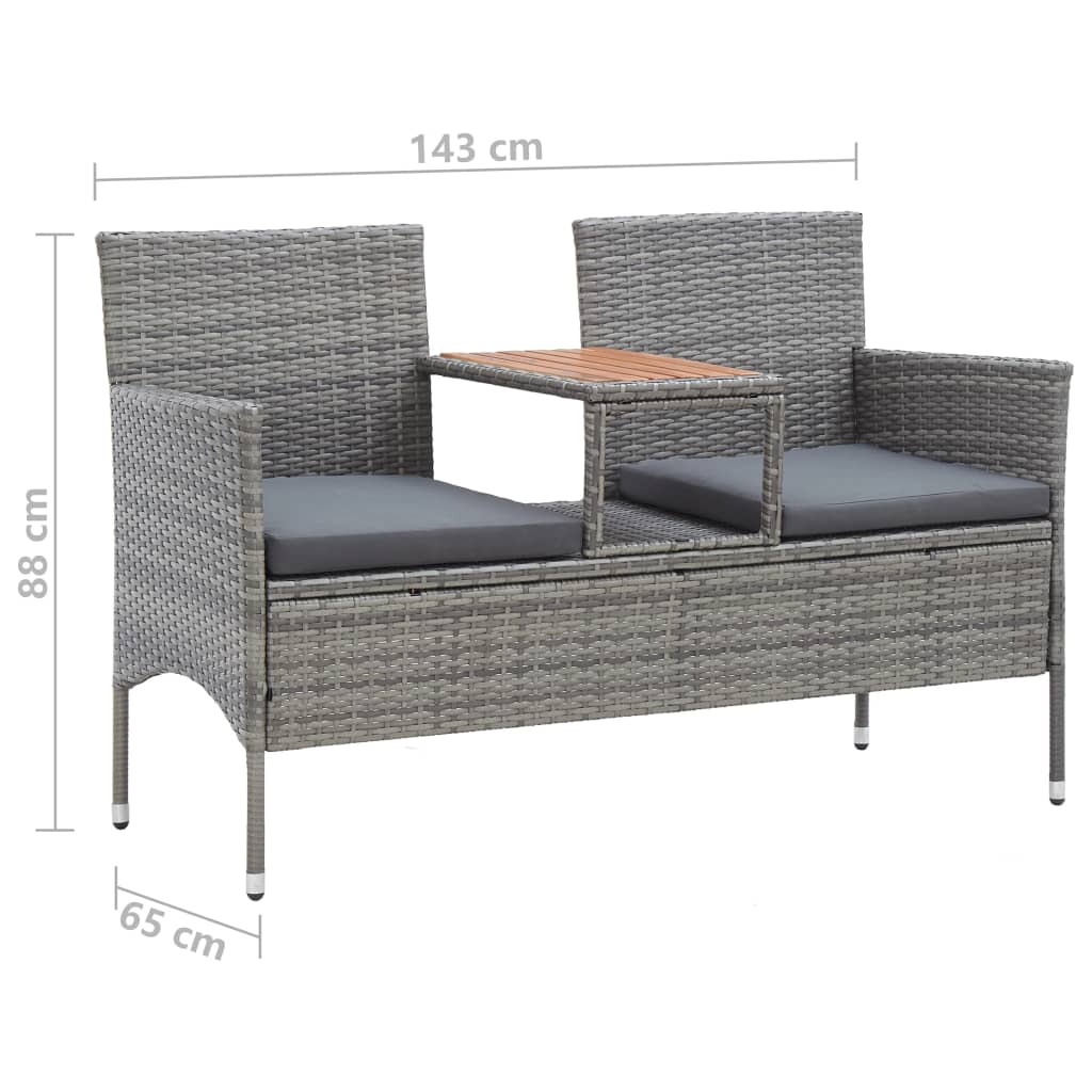 2-personers havebænk med tebord 143 cm polyrattan grå