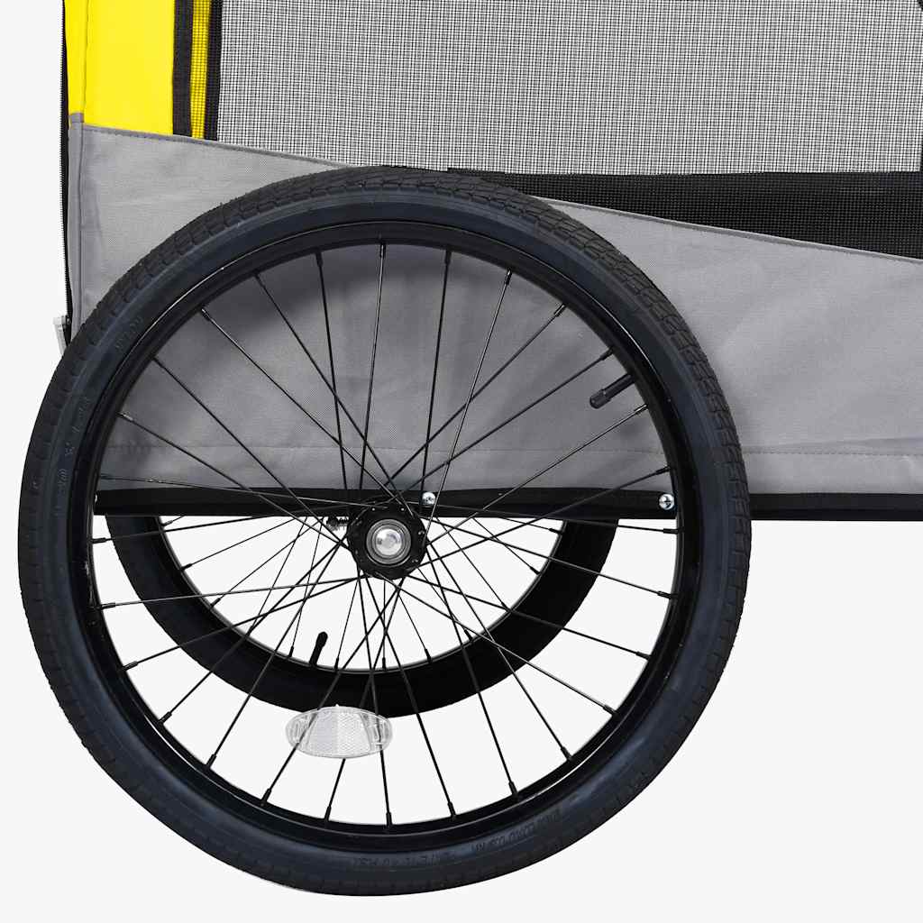 2-i-1 cykelanhænger og klapvogn til kæledyr gul og grå