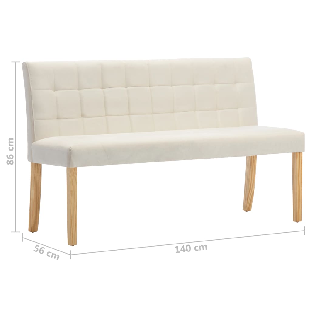 bænk 140 cm fløjl cremefarvet
