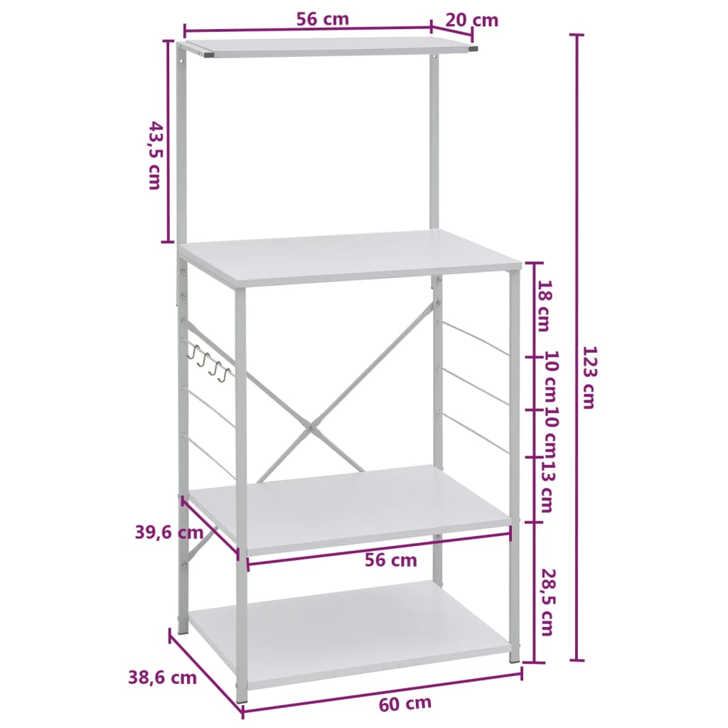 køkkenreol til mikroovn 60x39,6x123 cm konstrueret træ hvid