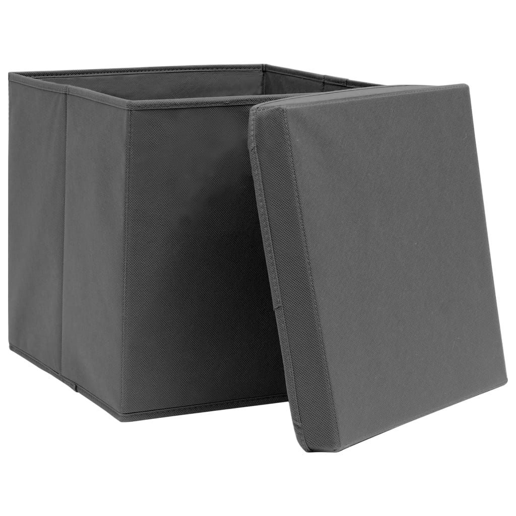 opbevaringskasser med låg 10 stk. 32x32x32 stof grå