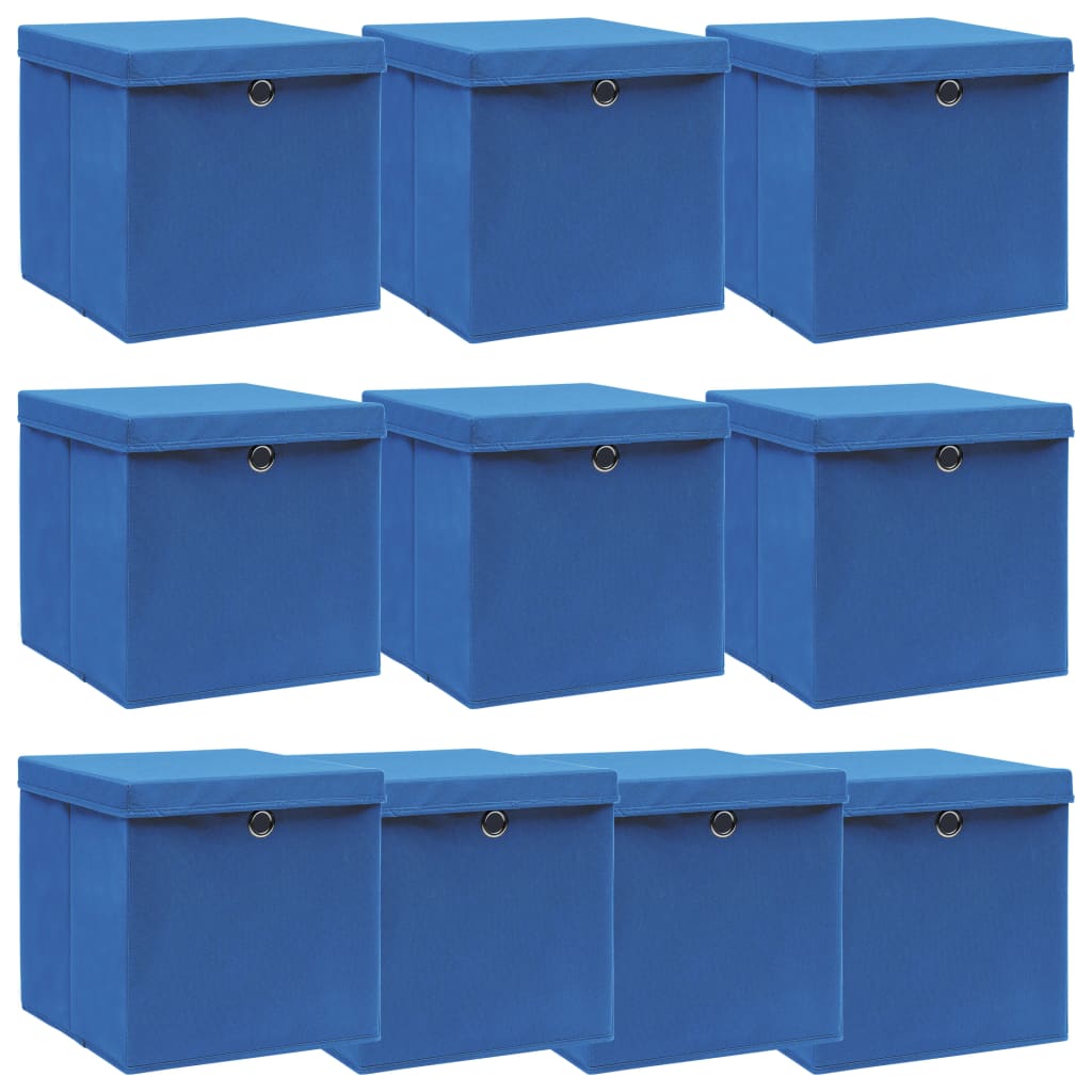 opbevaringskasser med låg 10 stk. 32x32x32 stof blå