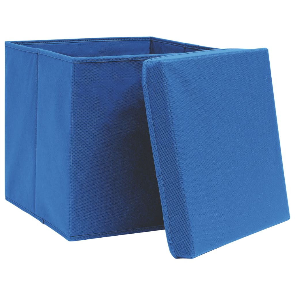 opbevaringskasser med låg 10 stk. 32x32x32 stof blå