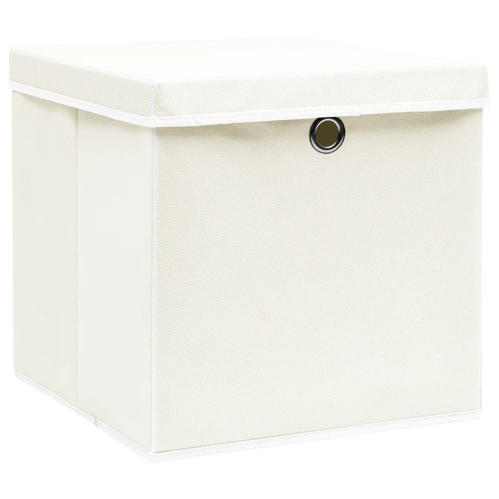 opbevaringskasser med låg 4 stk. 32x32x32 stof hvid