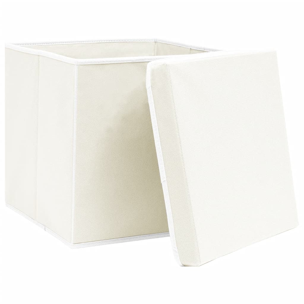 opbevaringskasser med låg 4 stk. 32x32x32 stof hvid