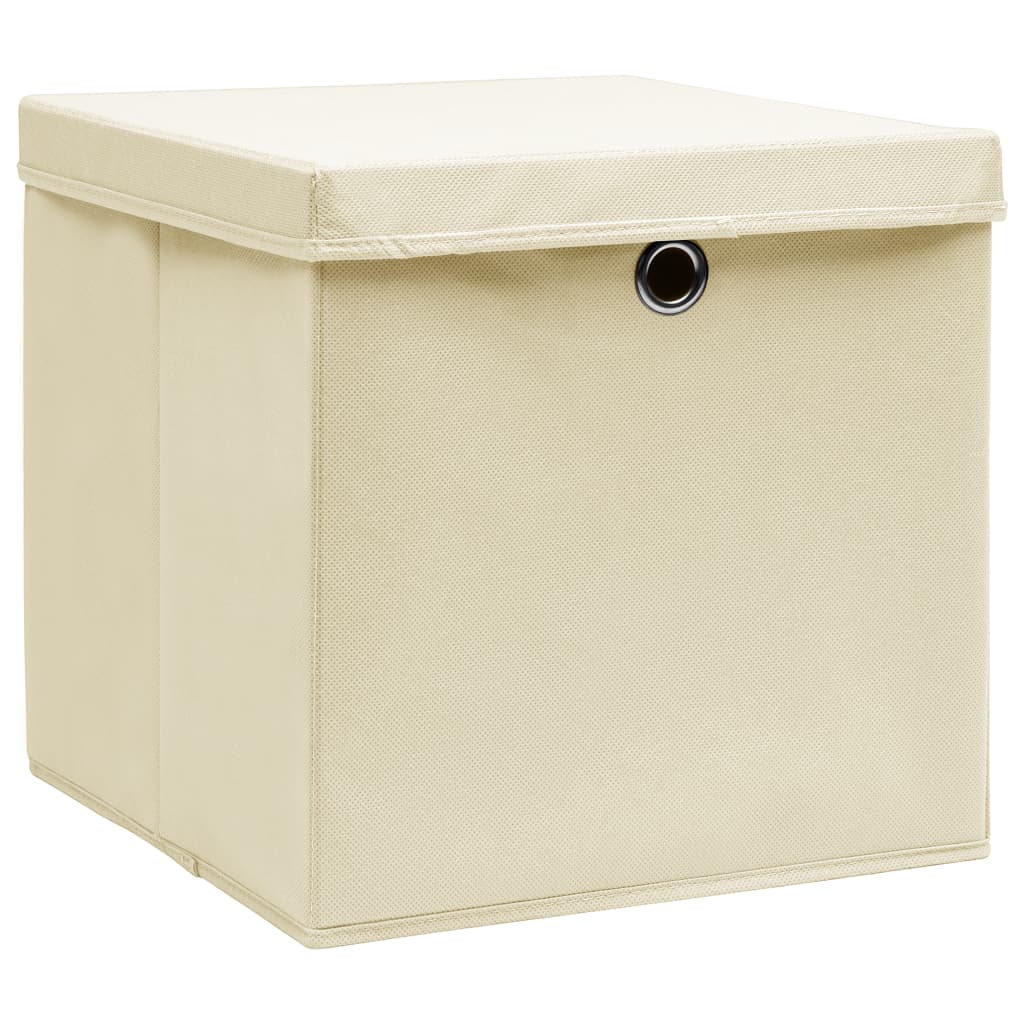 opbevaringskasser med låg 10 stk. 32x32x32 stof cremefarvet