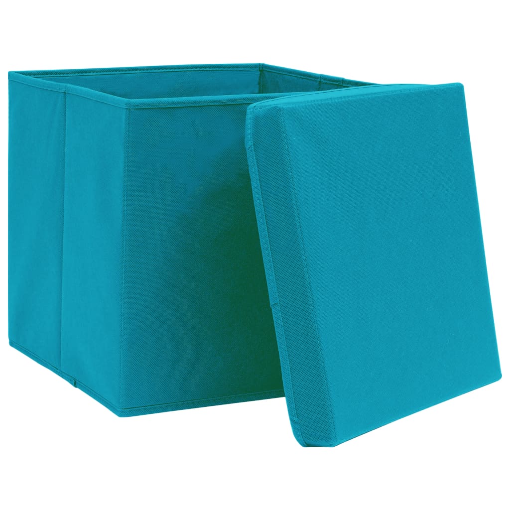 opbevaringskasser med låg 10 stk. 32x32x32 stof babyblå