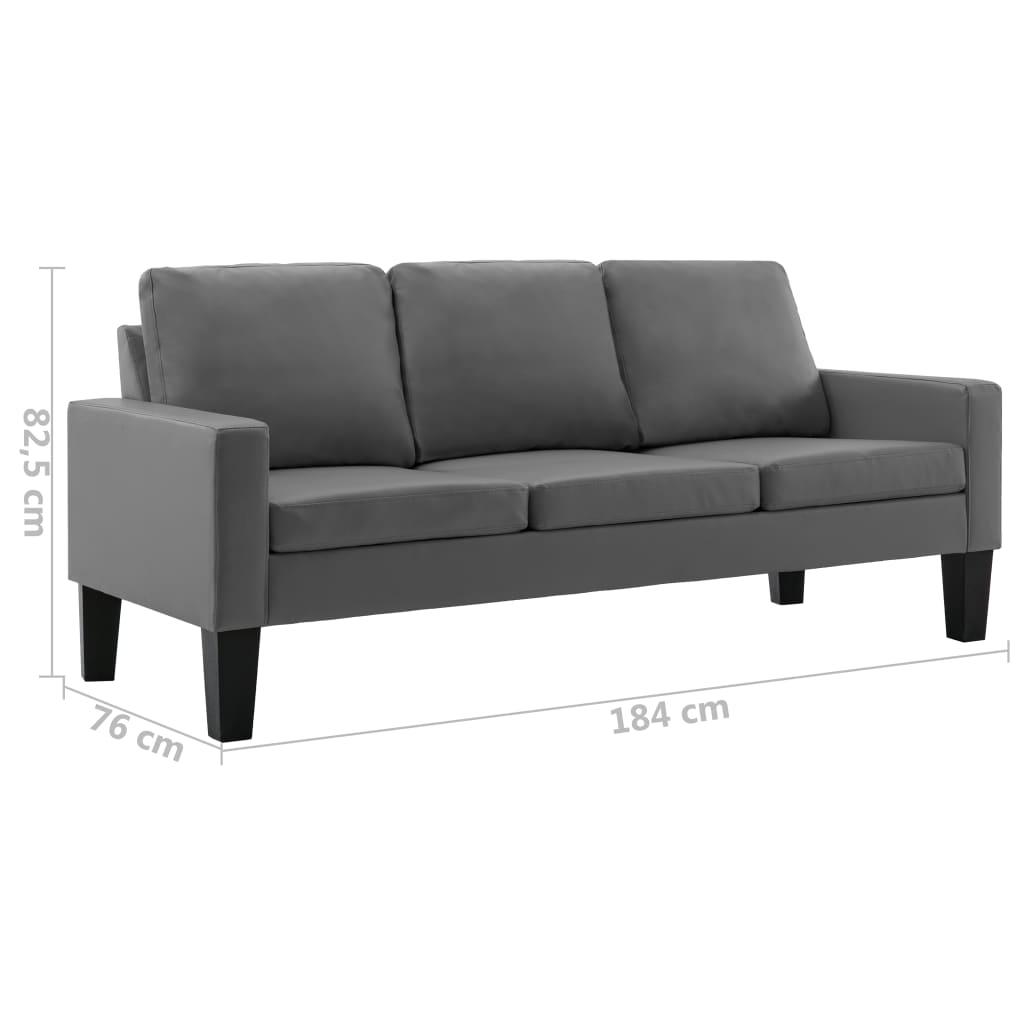 3-personers sofa kunstlæder grå