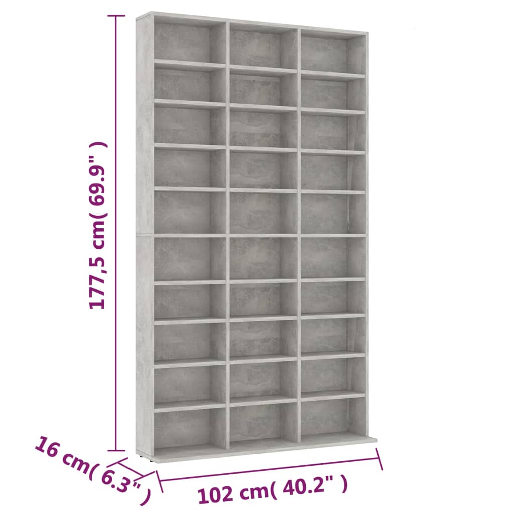 cd-reol 102x16x177,5 cm konstrueret træ betongrå