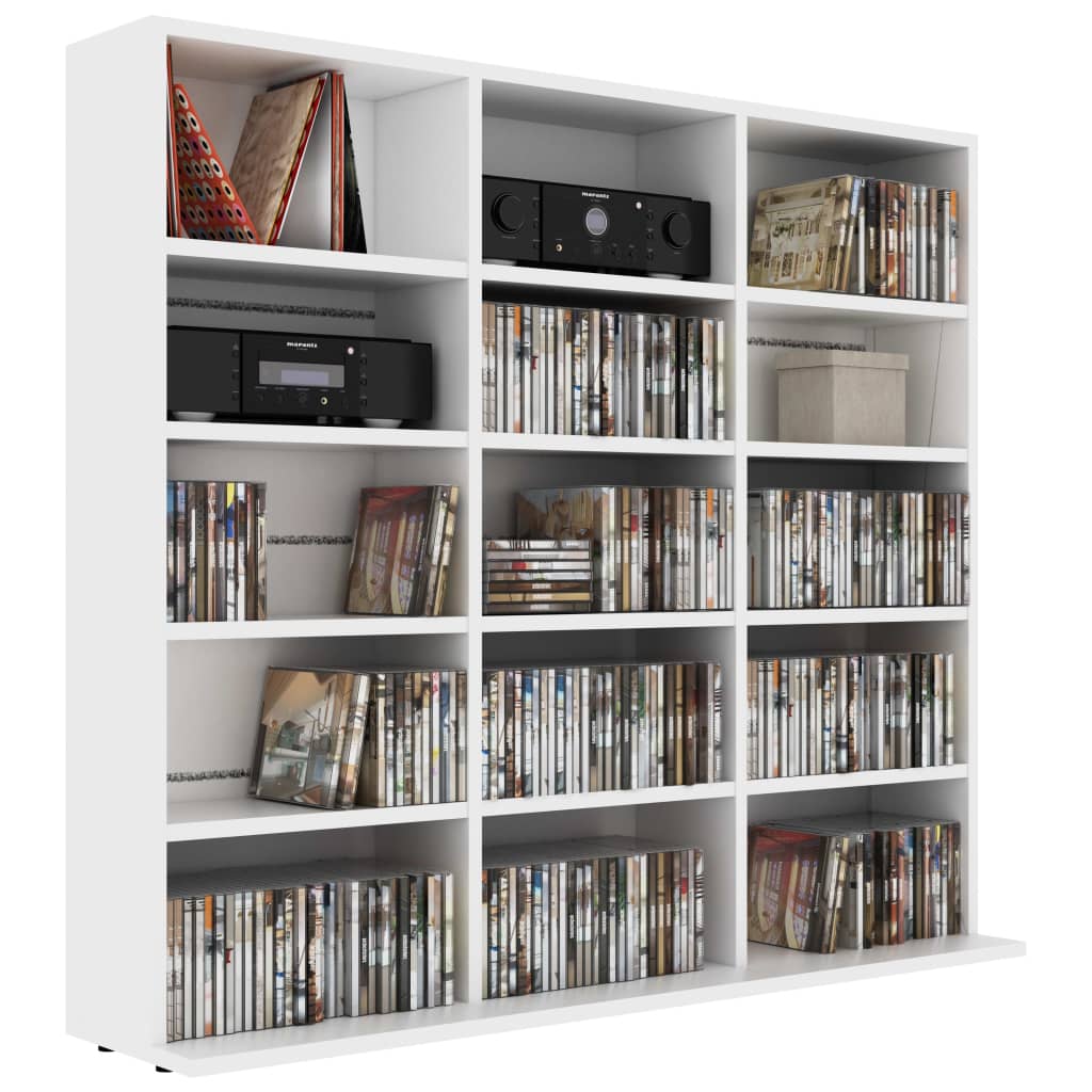 cd-reol 102x23x89,5 cm konstrueret træ hvid