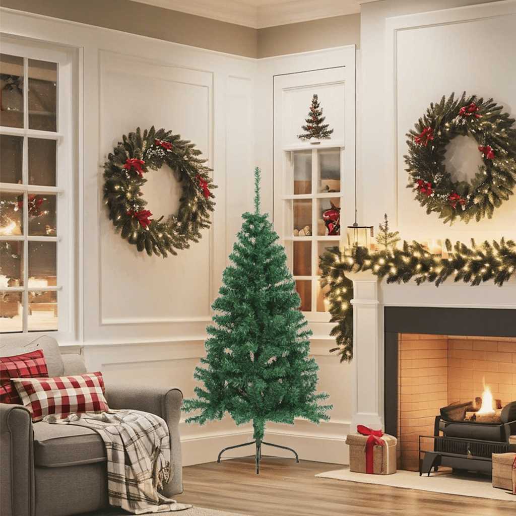 kunstigt halvt juletræ med juletræsfod 150 cm PVC grøn