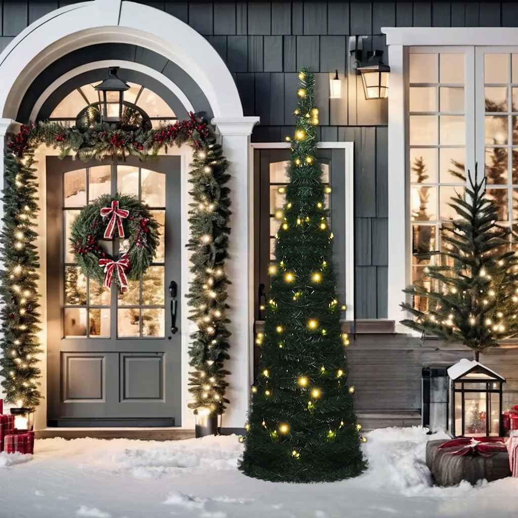 kunstigt pop op-juletræ med lys 150 cm grøn