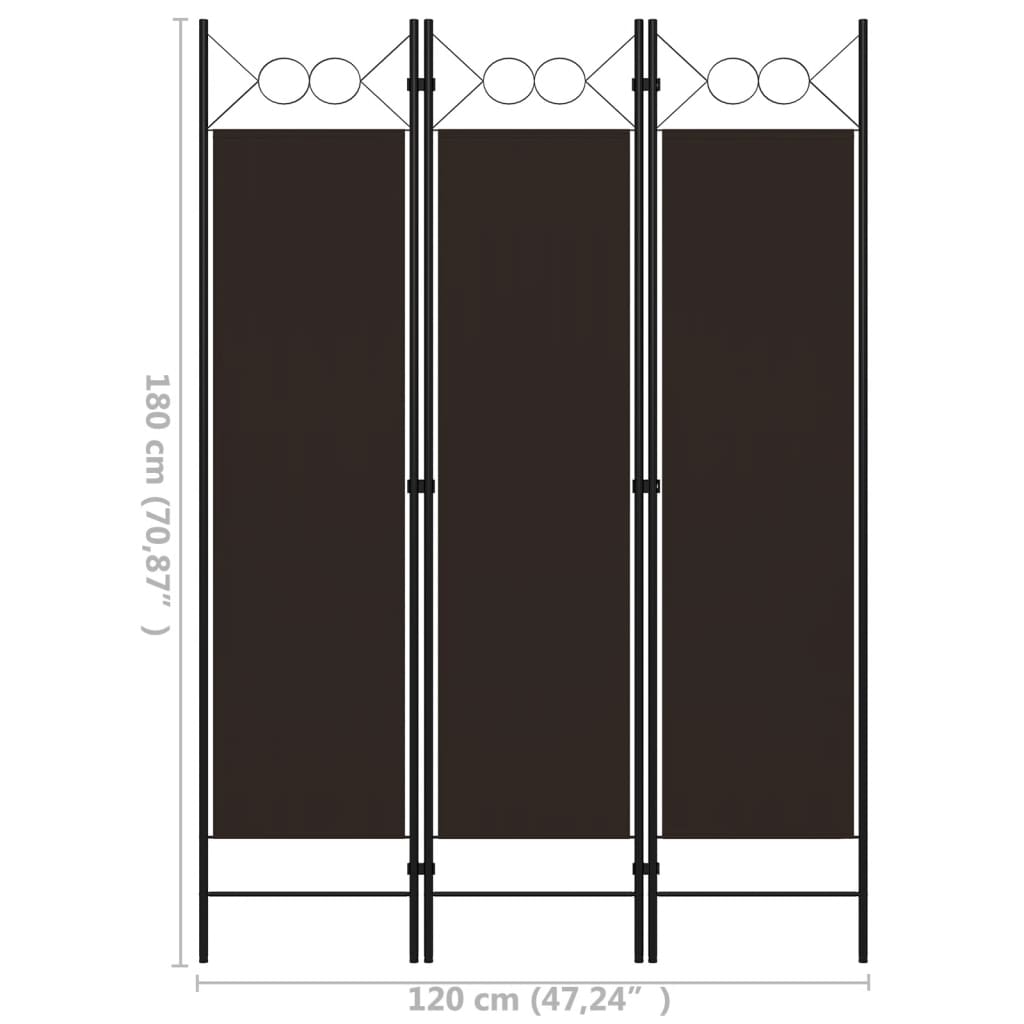 3-panels rumdeler 120x180 cm brun