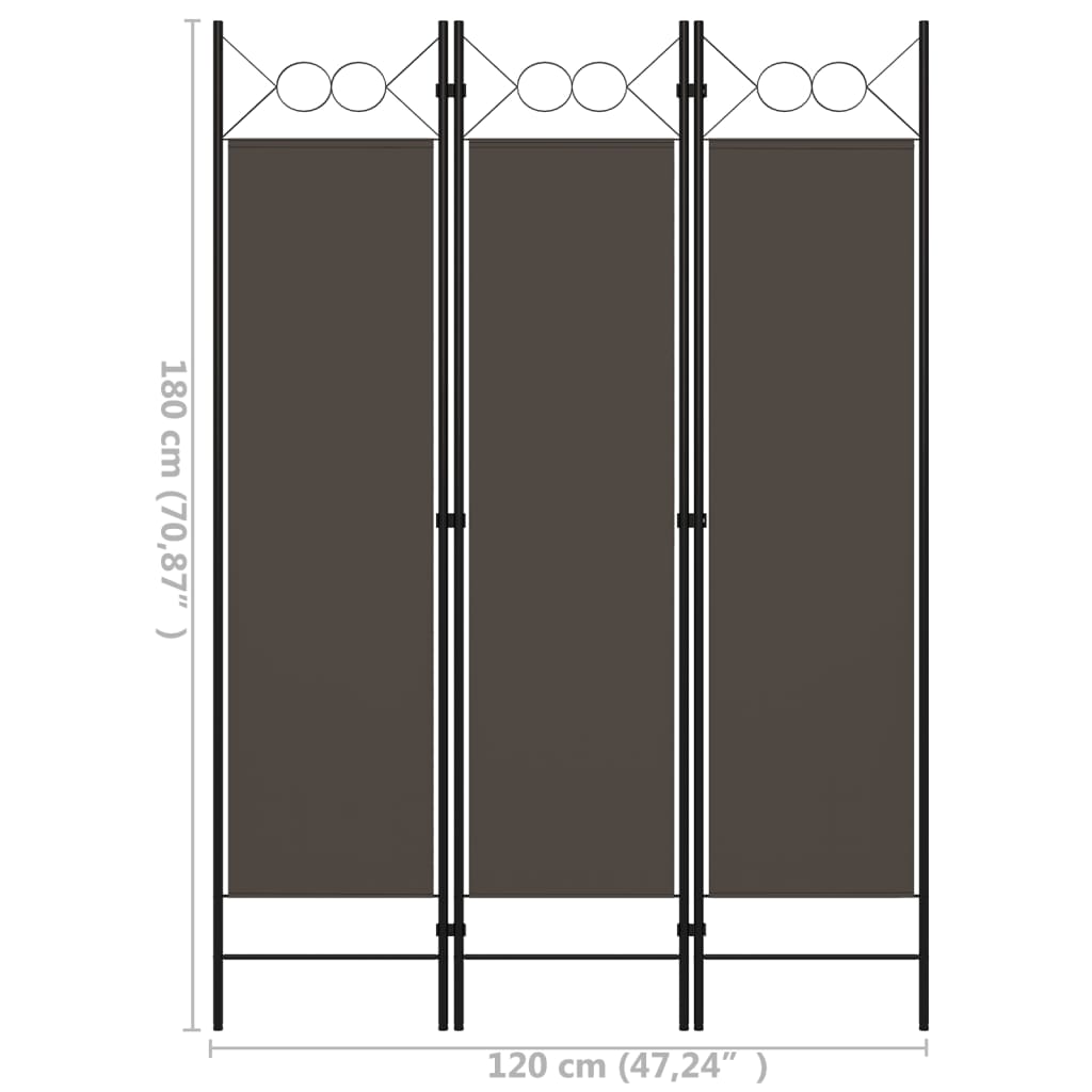 3-panels rumdeler 120x180 cm antracitgrå