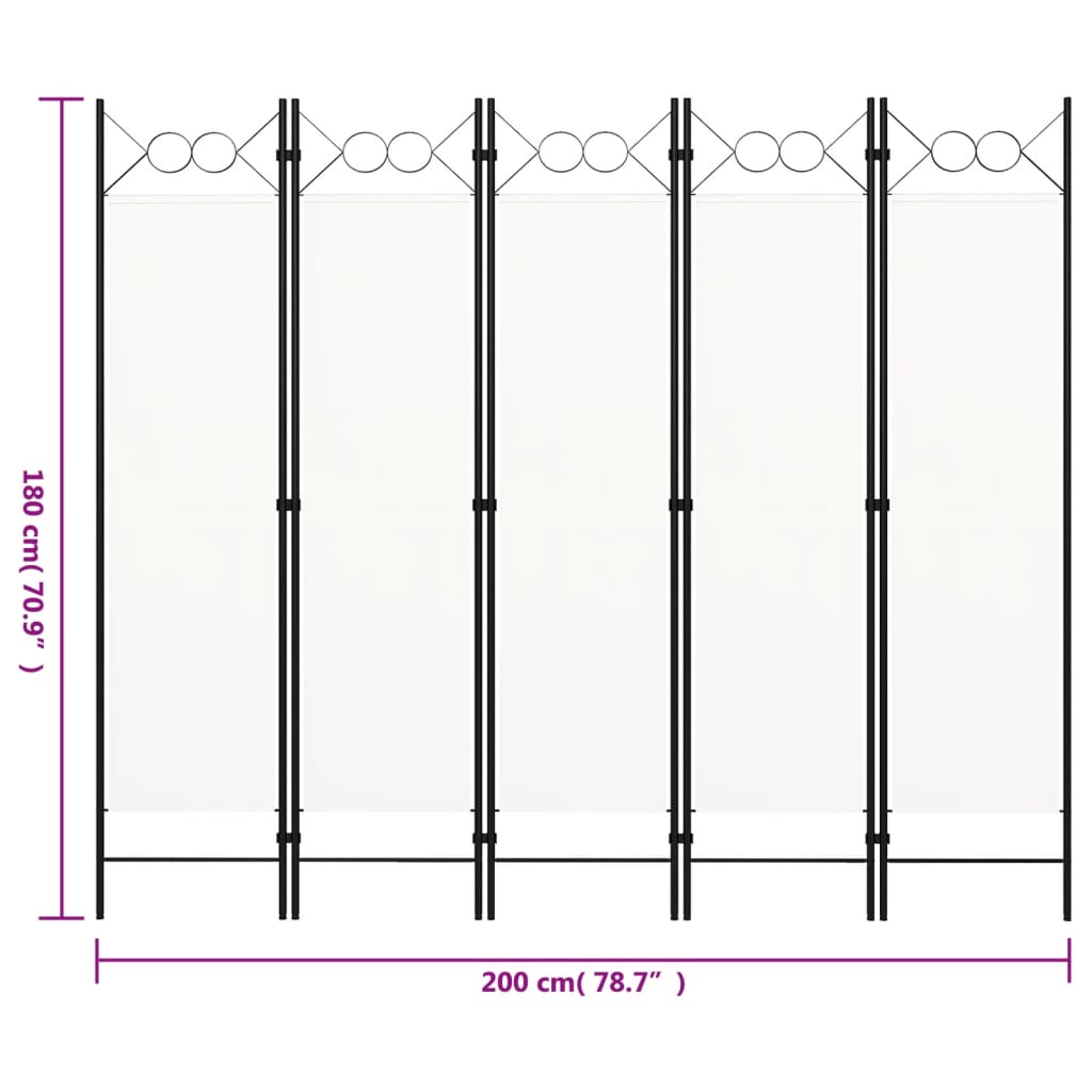 5-panels rumdeler 200 x 180 cm hvid