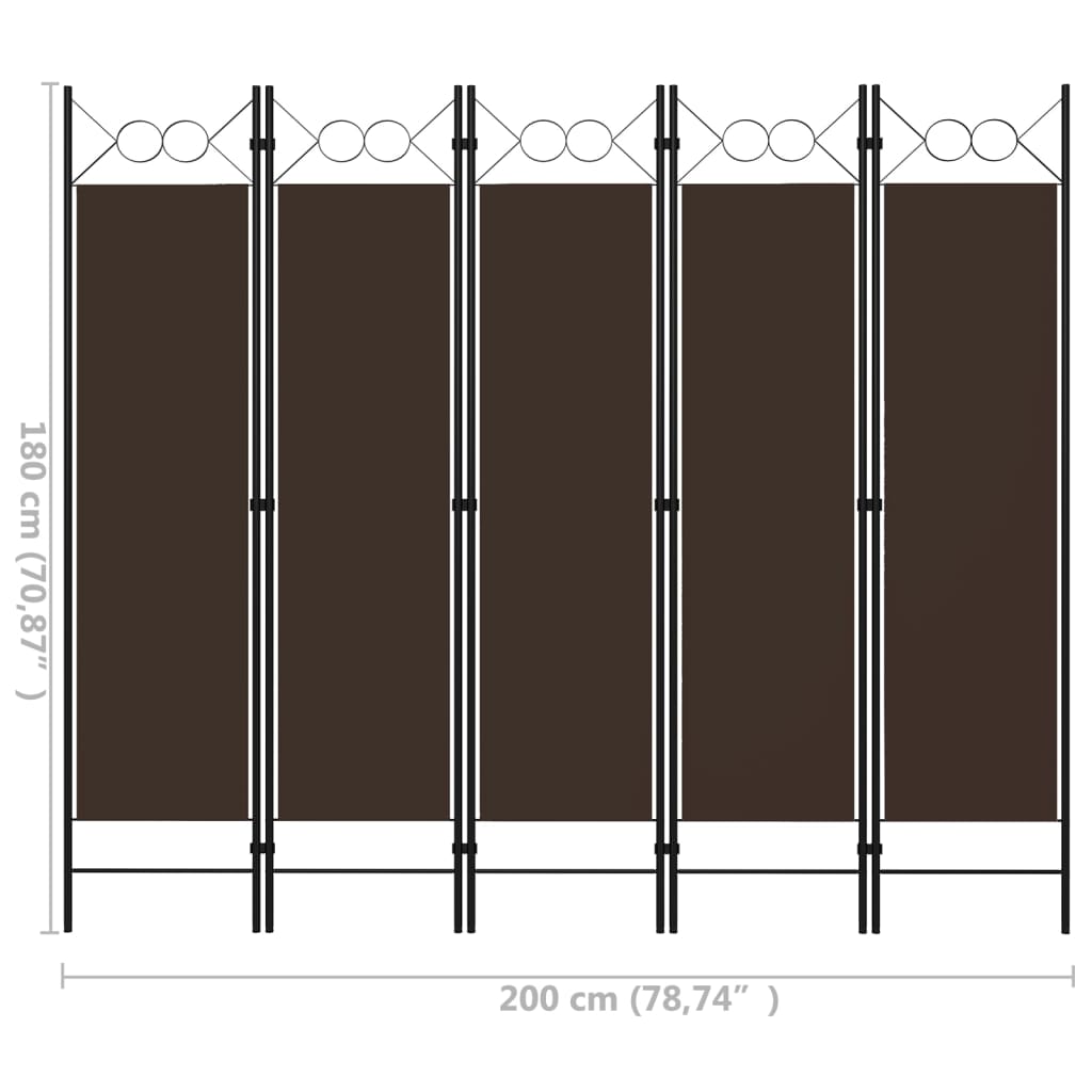 5-panels rumdeler 200x180 cm brun