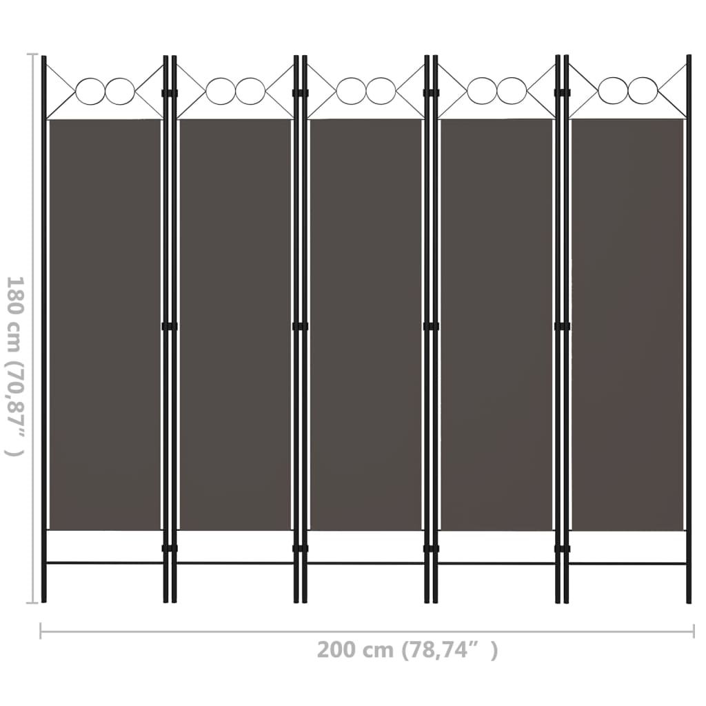 5-panels rumdeler 200x180 cm antracitgrå